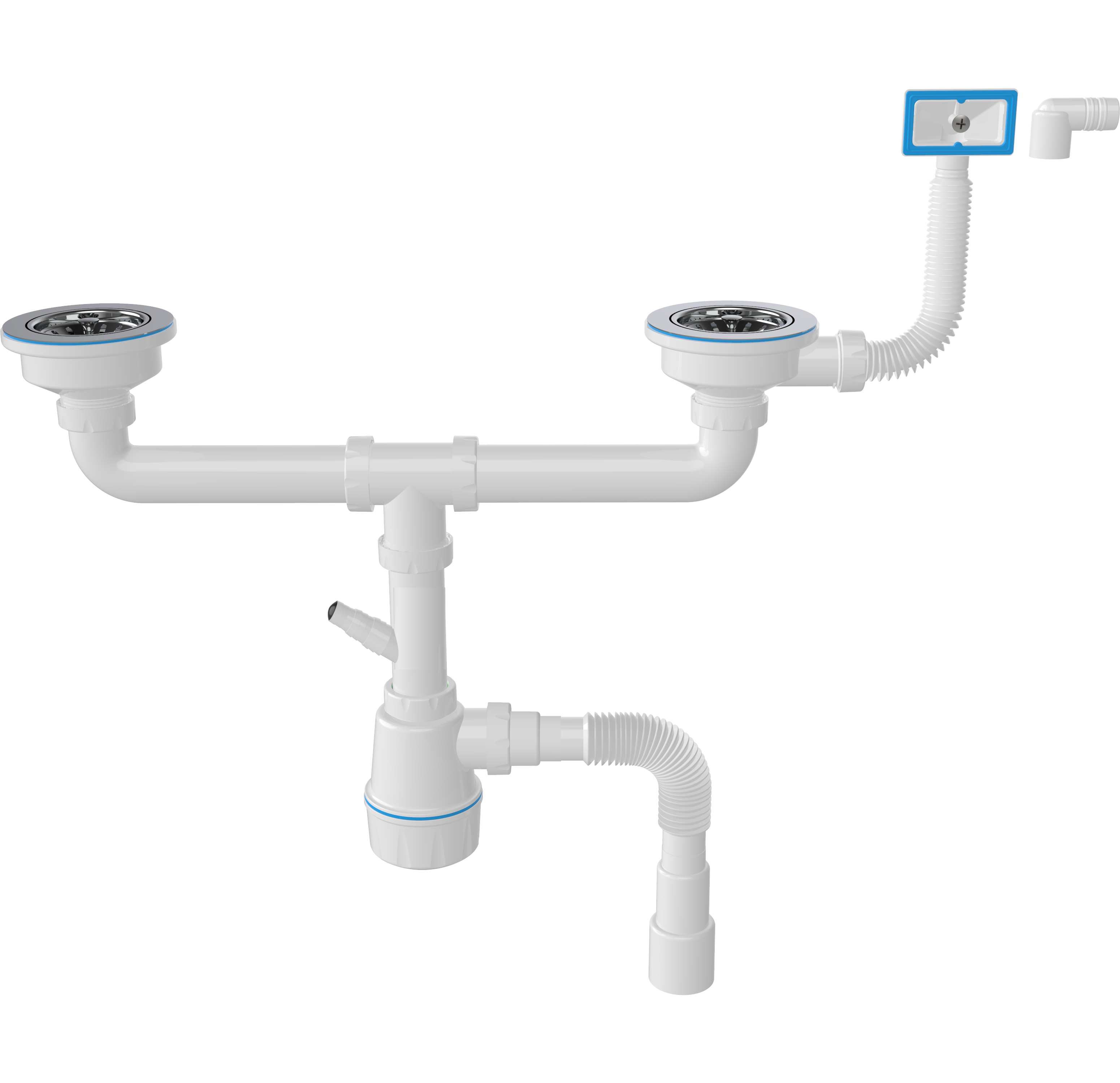 Сифон для мойки EWRIKA 5080860 40 мм, бутылочный, хром, с отводом для подключения бытовой техники, двойной