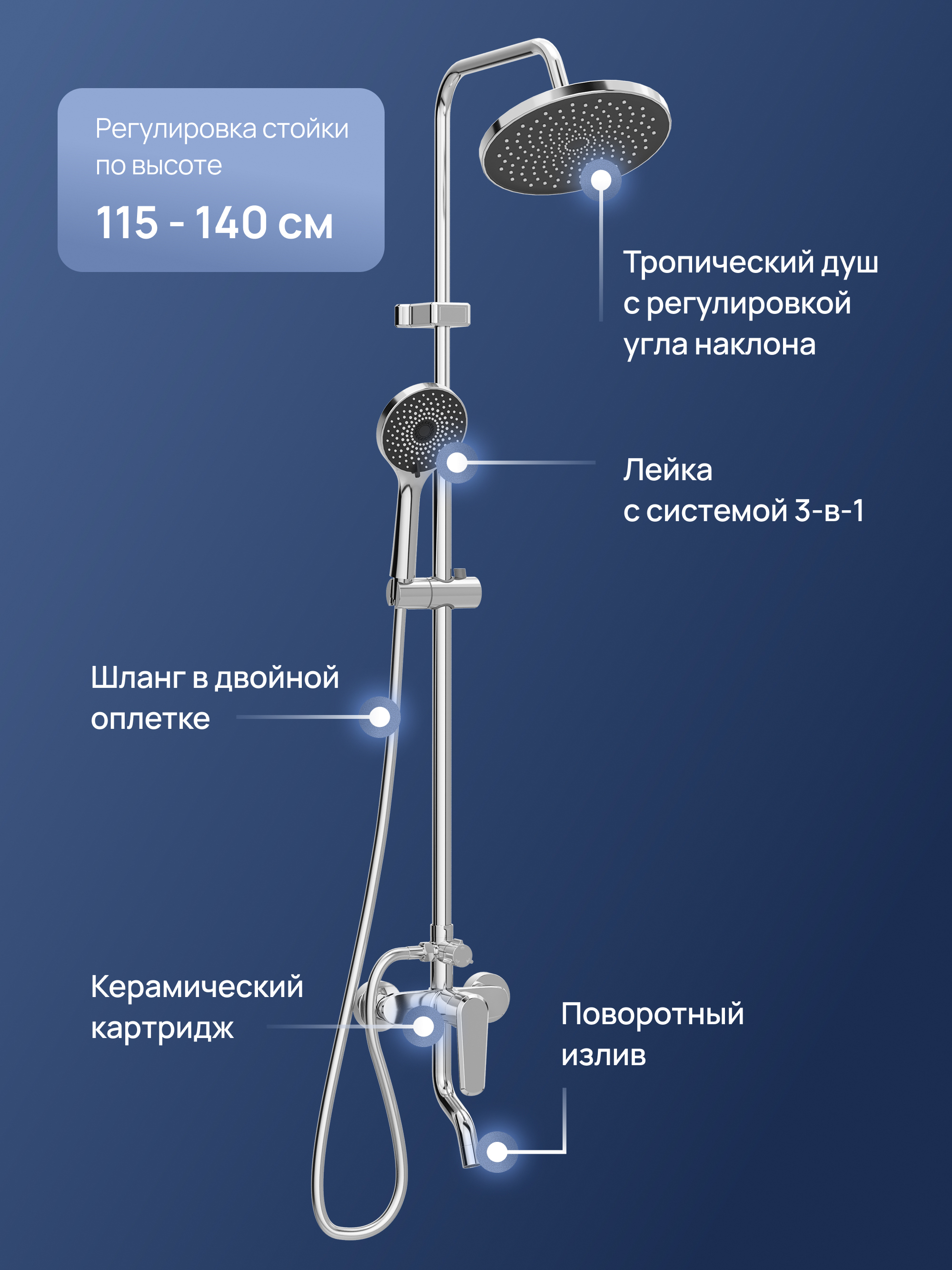 Душевая стойка STWORKI Киркенес S45170CR со смесителем, хром купить в Тамбове