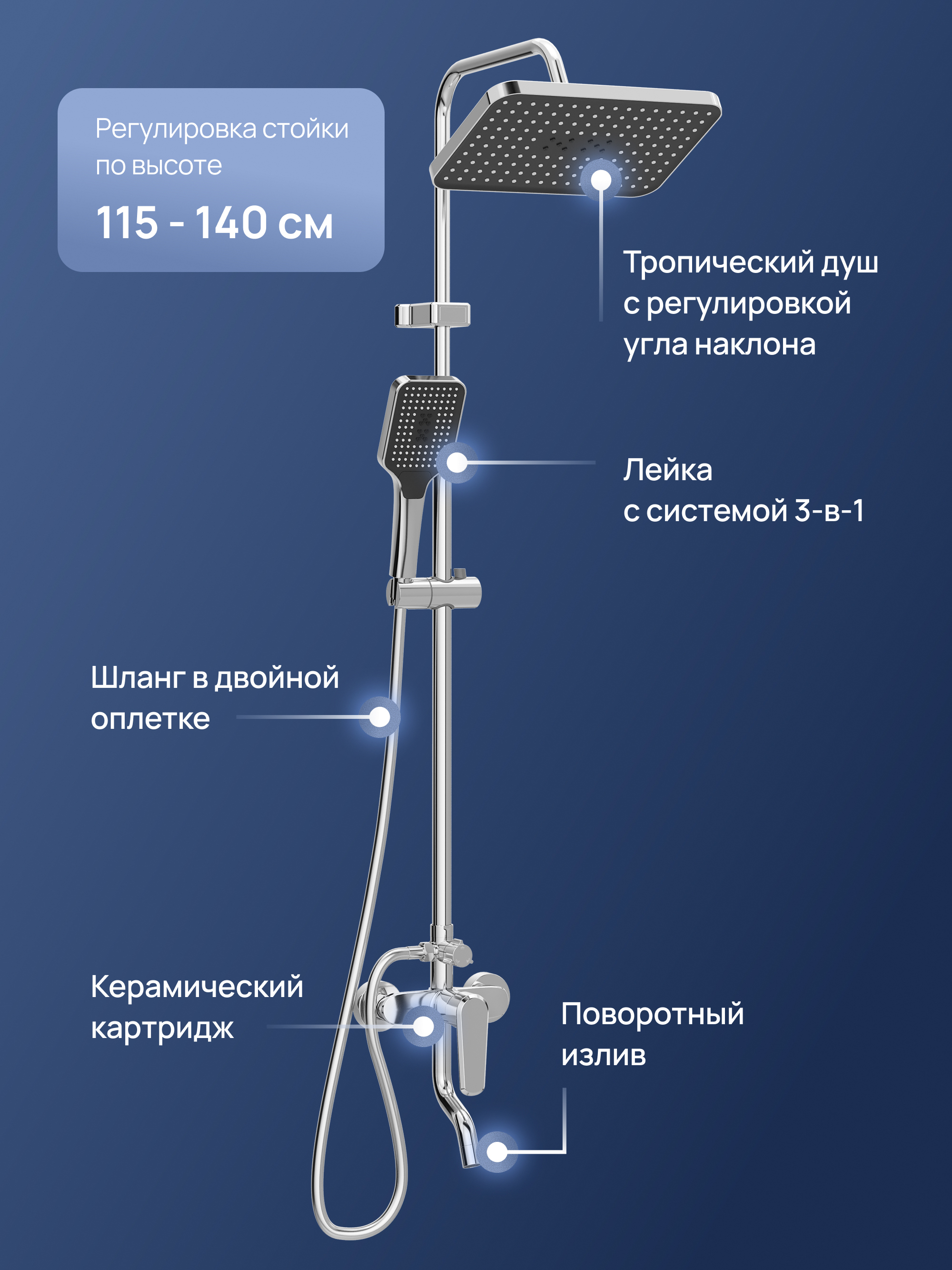 Душевая стойка STWORKI Киркенес S45175CR со смесителем, хром купить в Тамбове