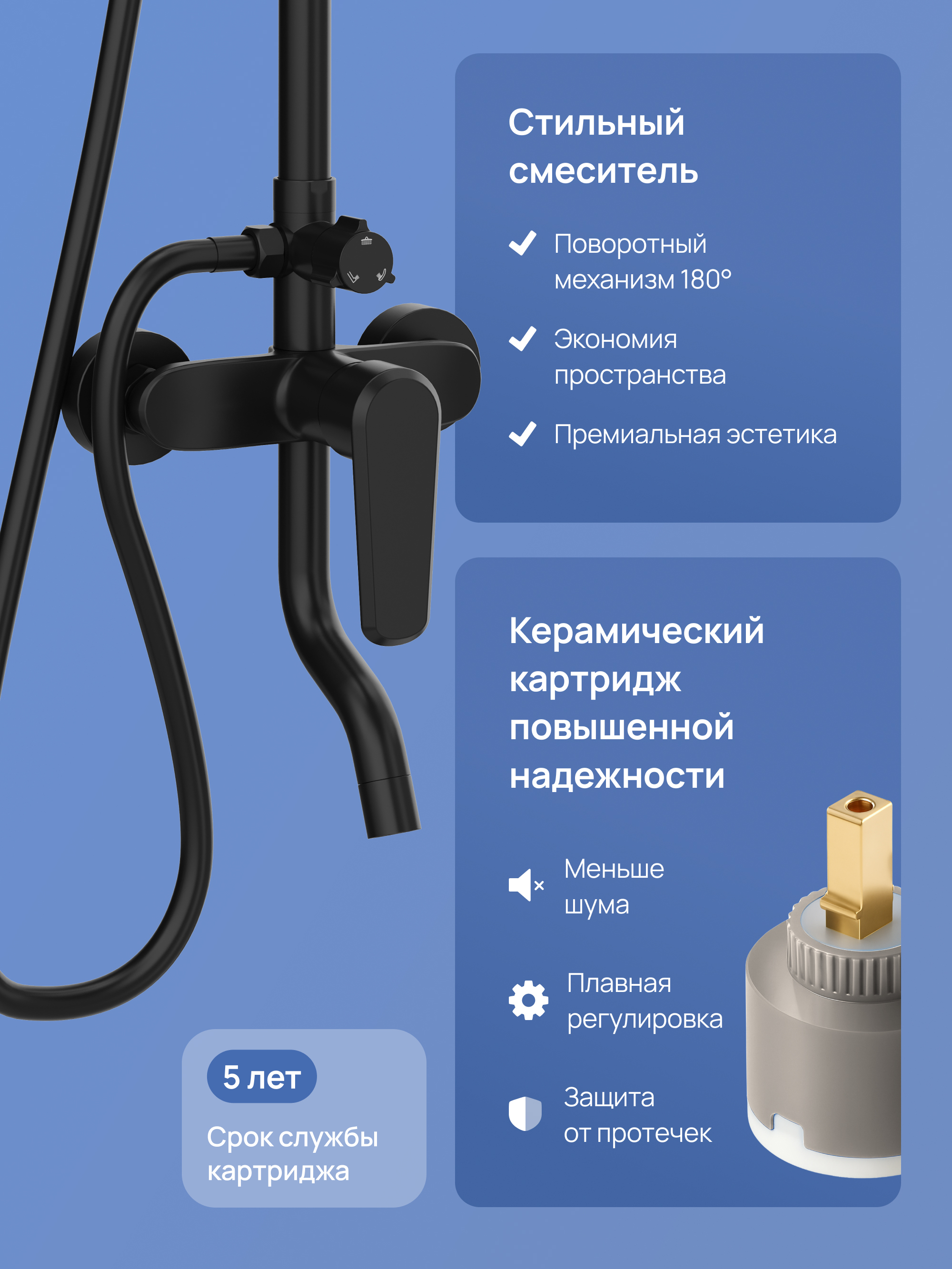 Душевая стойка STWORKI Киркенес S45170BK со смесителем, матовая черная купить в Тамбове