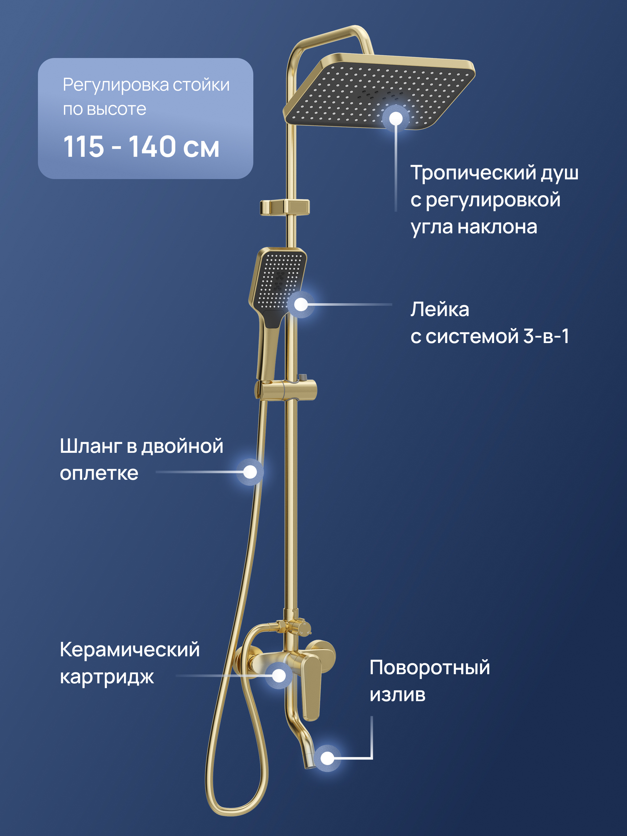 Душевая стойка STWORKI Киркенес S45175GM со смесителем, матовое золото купить в Тамбове