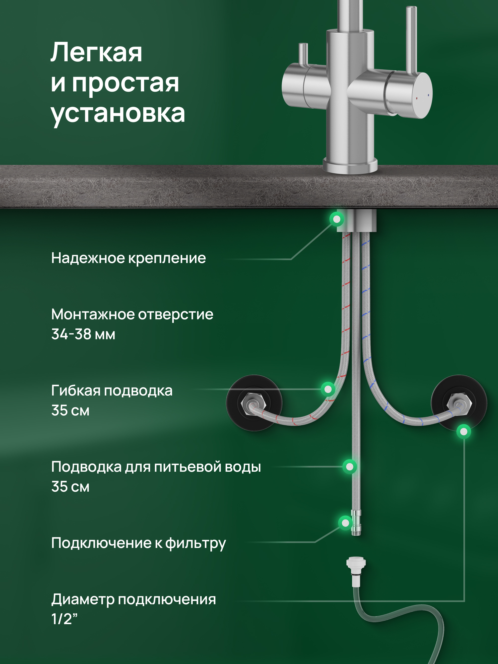 Смеситель для кухни Domaci Ливорно D8652S нержавеющая сталь, рычажный купить в Тамбове