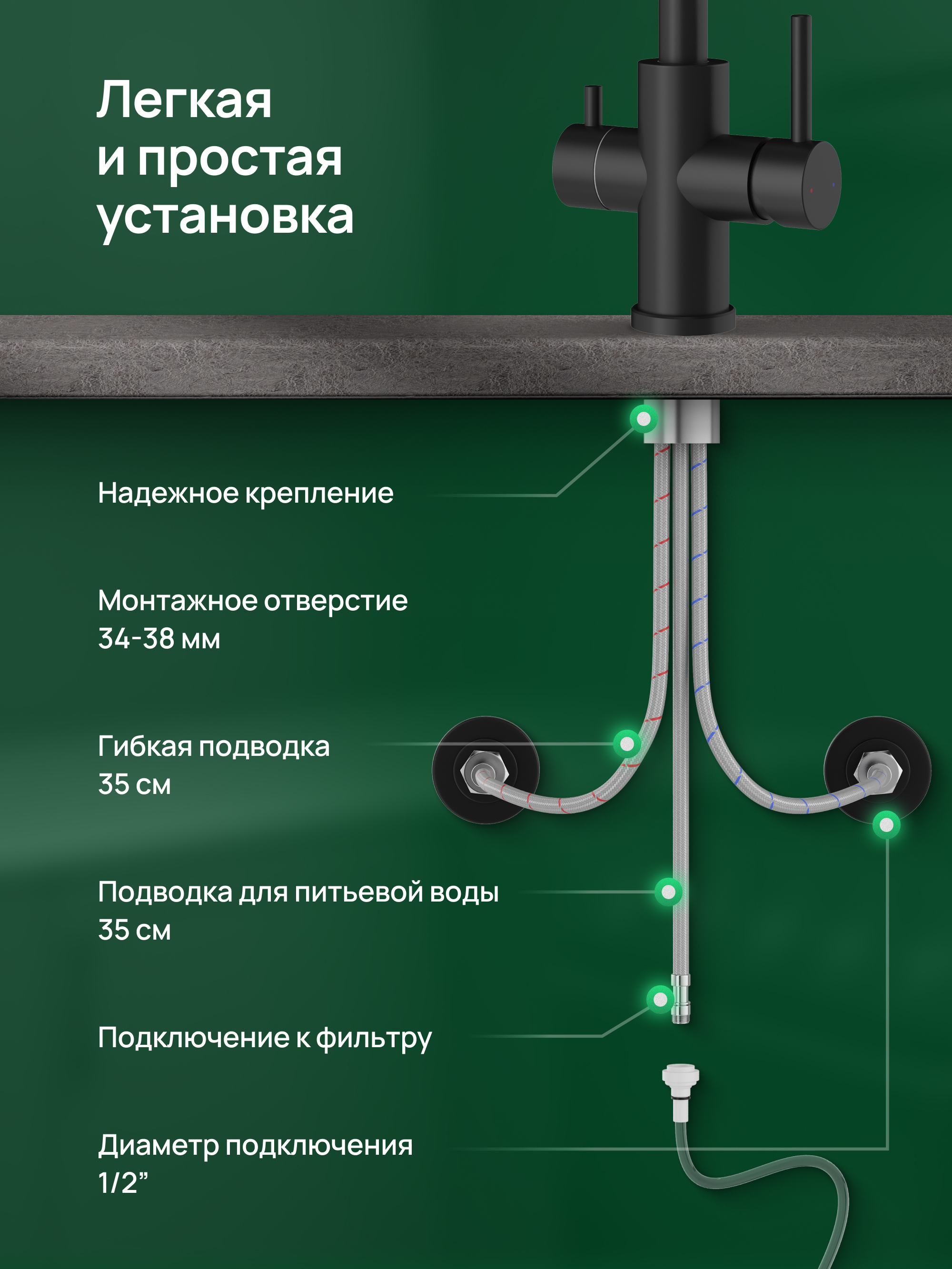 Смеситель для кухни Domaci Ливорно D8672MB матовый черный, нержавеющая сталь, рычажный купить в Тамбове