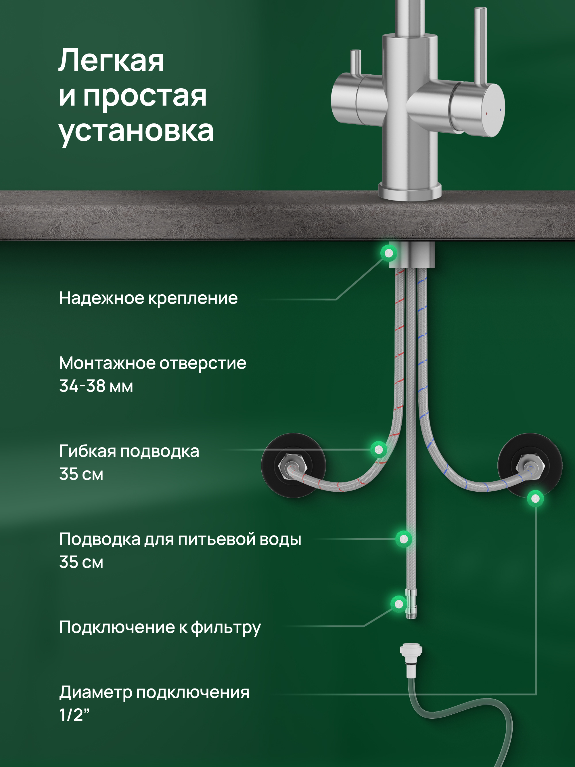 Смеситель для кухни Domaci Ливорно D8662S нержавеющая сталь, рычажный купить в Тамбове