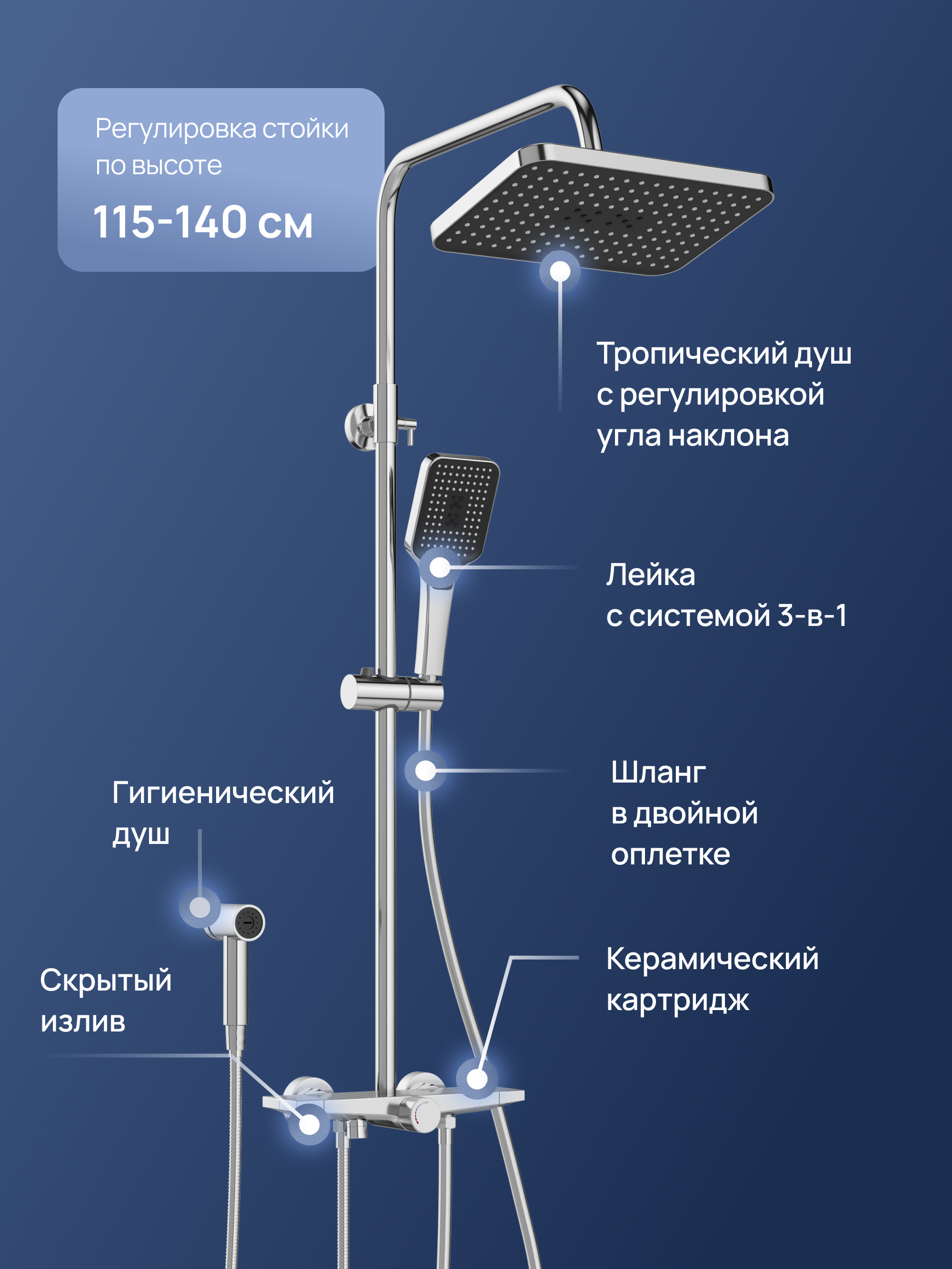 Душевая стойка STWORKI Готланд S13185CR со смесителем, хром купить в Тамбове
