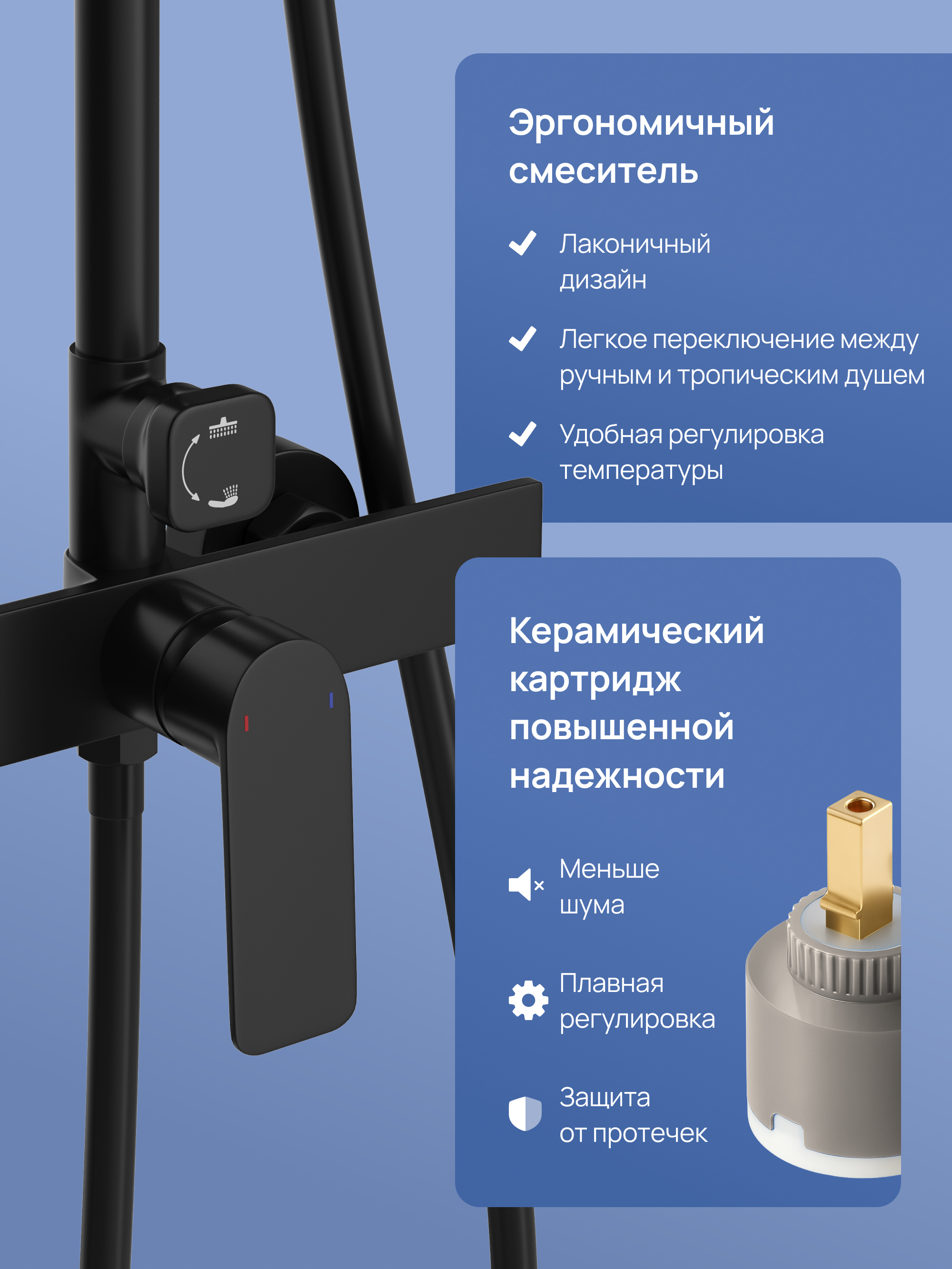 Душевая стойка STWORKI Готланд S13160BK со смесителем, матовая черная купить в Тамбове