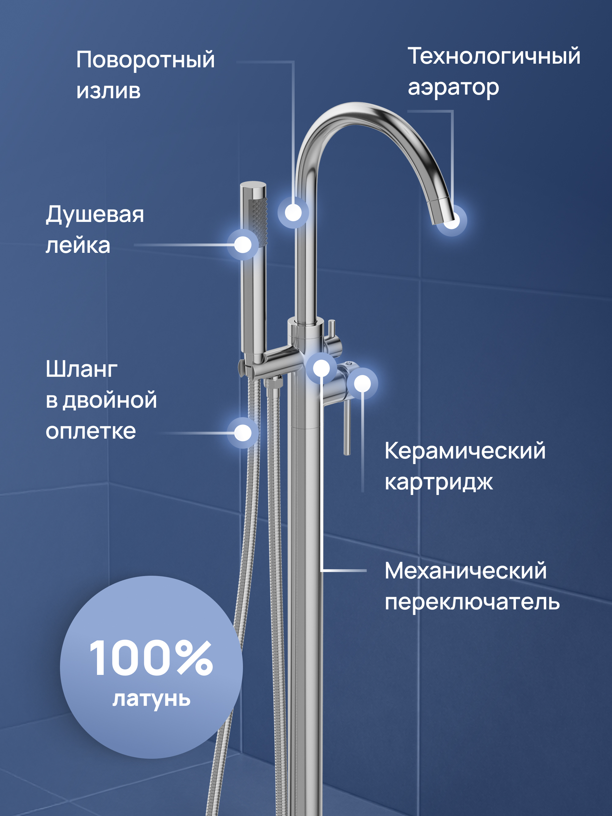 Напольный смеситель для ванны с душем STWORKI Лунд S25130CR хром купить в Тамбове