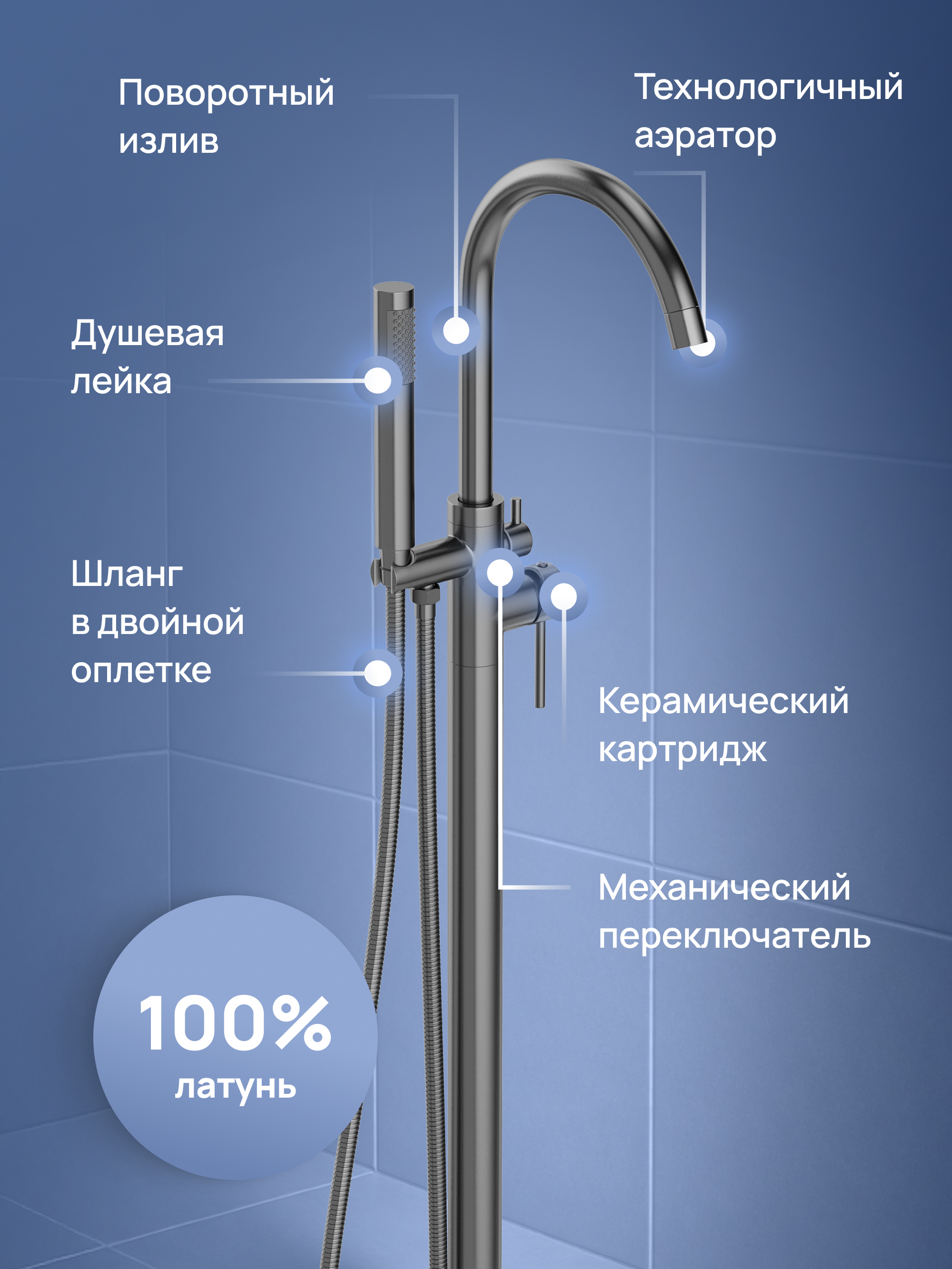 Напольный смеситель для ванны с душем STWORKI Лунд S25130GB вороненая сталь купить в Тамбове