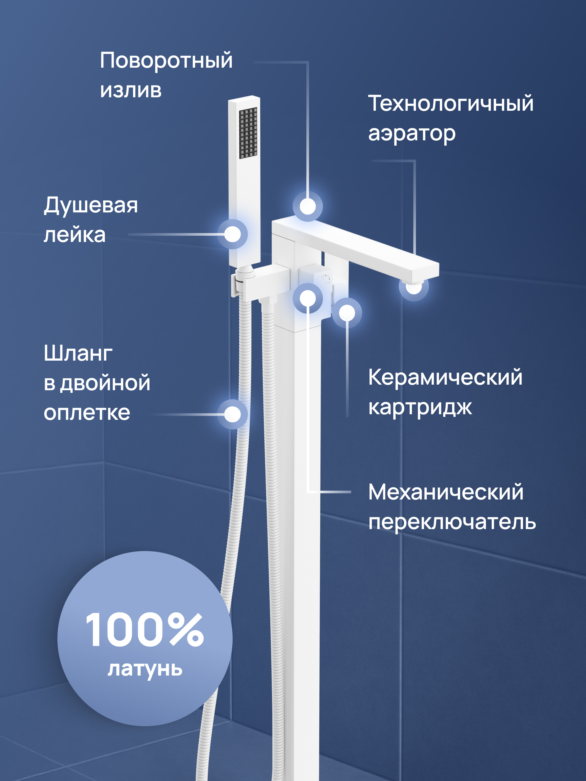 Напольный смеситель для ванны с душем STWORKI Карлстад S35130WH матовый белый купить в Тамбове