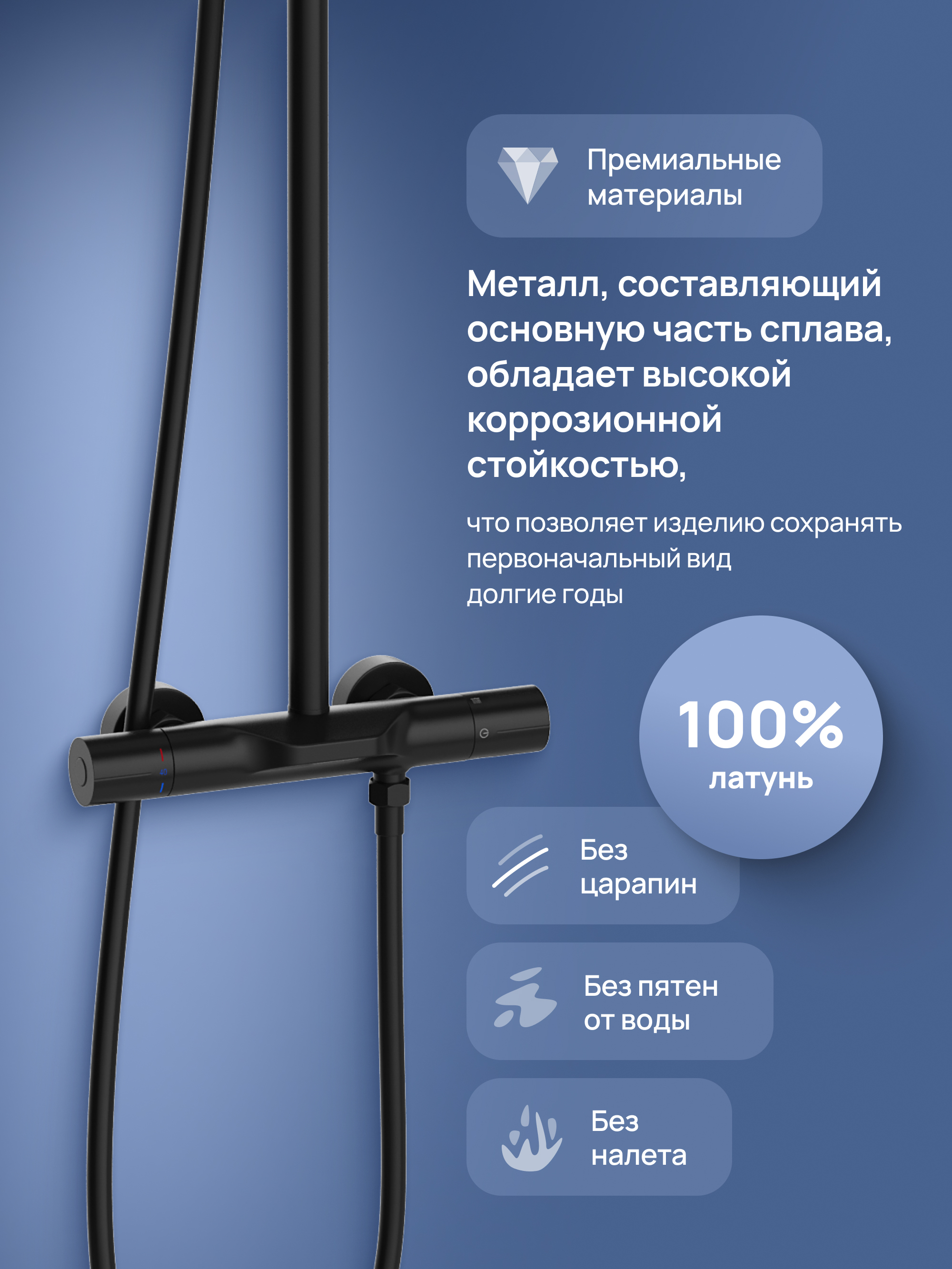 Душевая стойка STWORKI Лерум S04170BK со смесителем, с термостатом, матовая черная купить в Тамбове