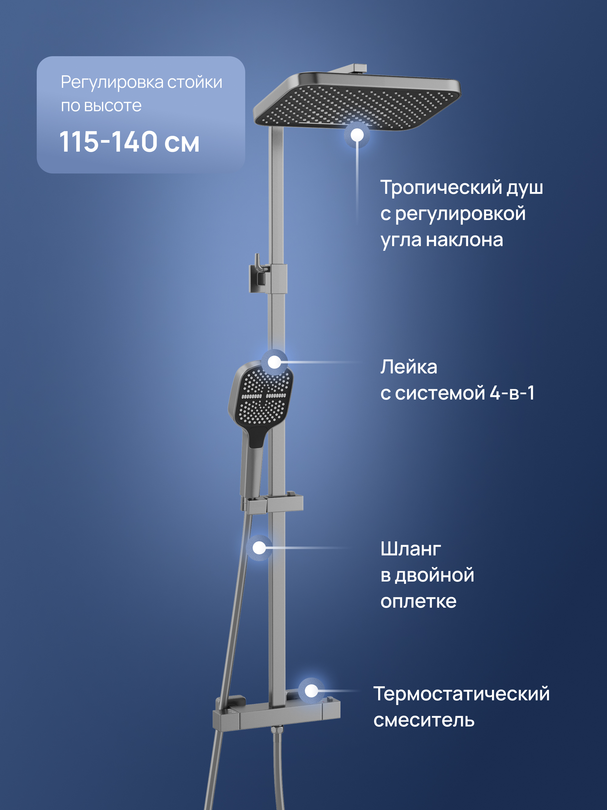 Душевая стойка STWORKI Гётеборг S03165GB со смесителем, с термостатом, вороненая сталь купить в Тамбове