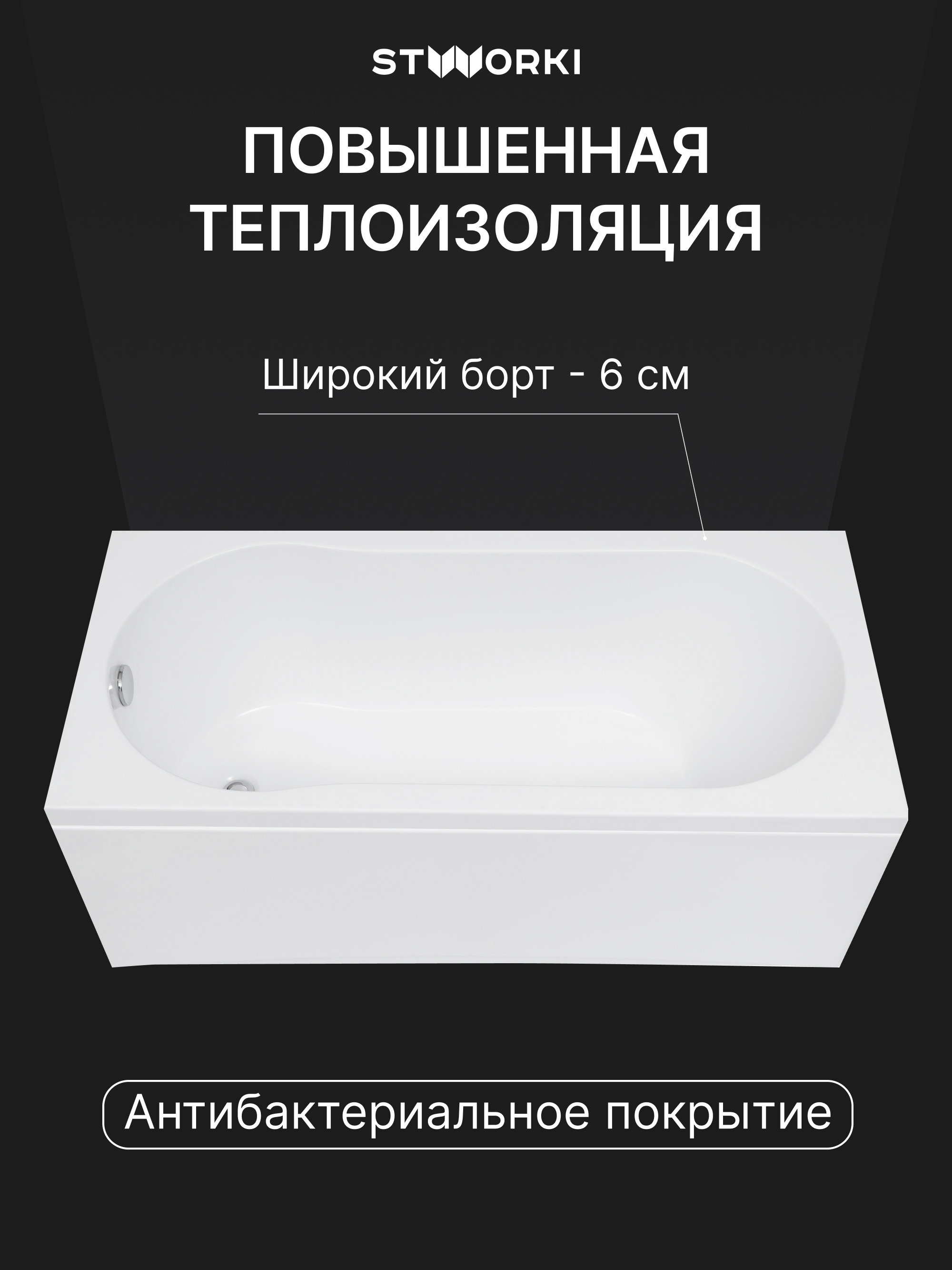 Акриловая ванна STWORKI Хельсинки 150x70 см, встраиваемая, белая, с каркасом купить в Тамбове