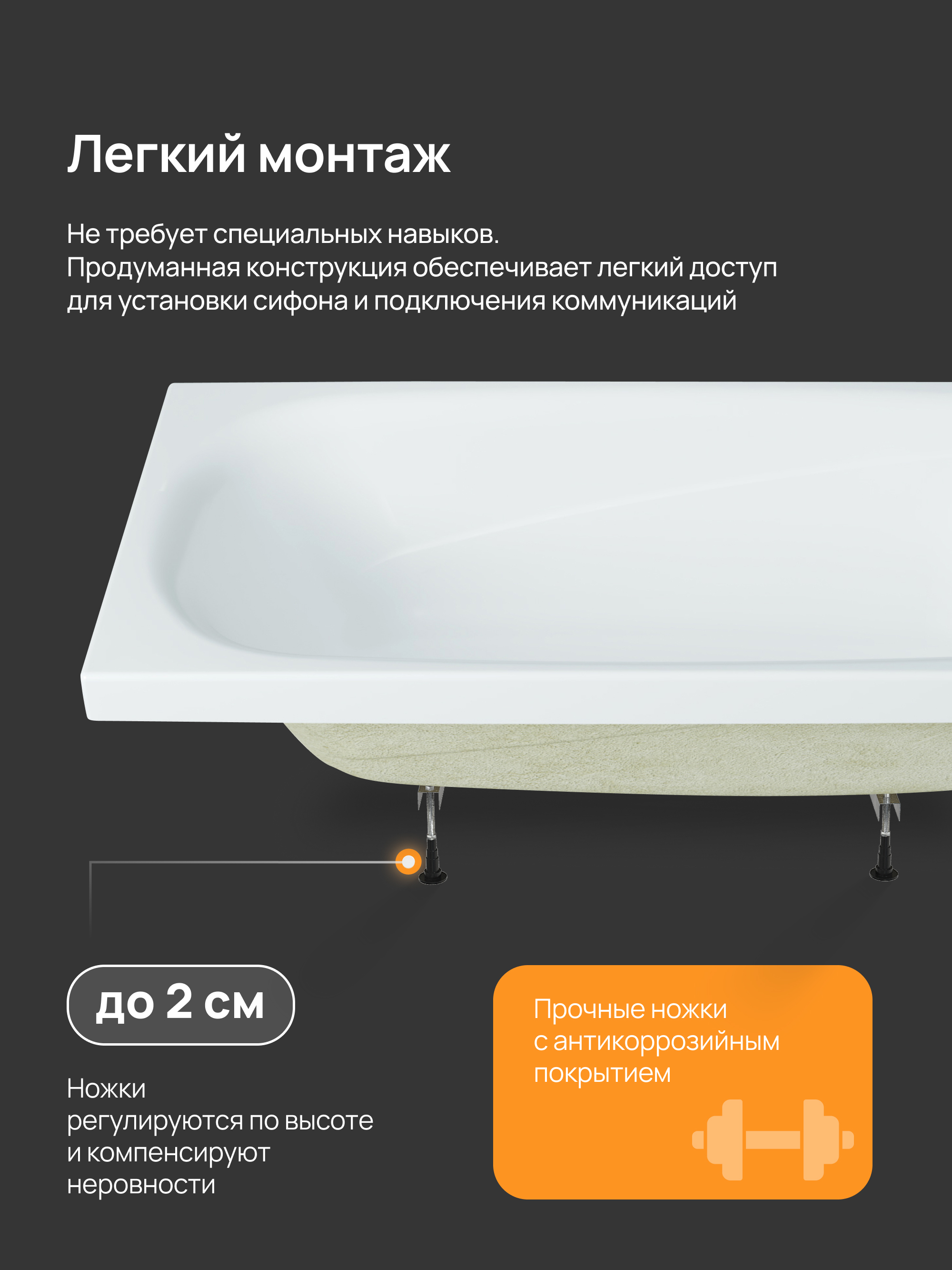 Акриловая ванна DIWO Кострома 160x70 см, пристенная, белая, на ножках купить в Тамбове