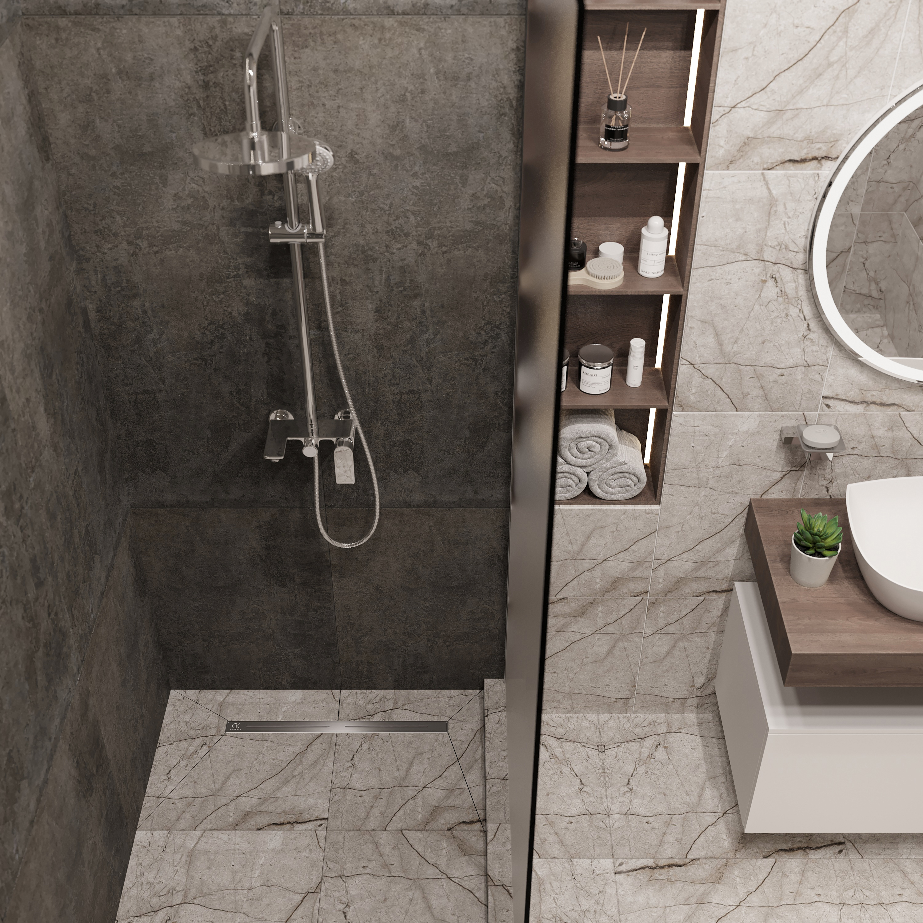 Душевой лоток CK DRAIN RİO-AQUA006-60 60 см, двойной, с мокрым затвором, щелевой, из нержавеющей стали, с решеткой купить в Тамбове