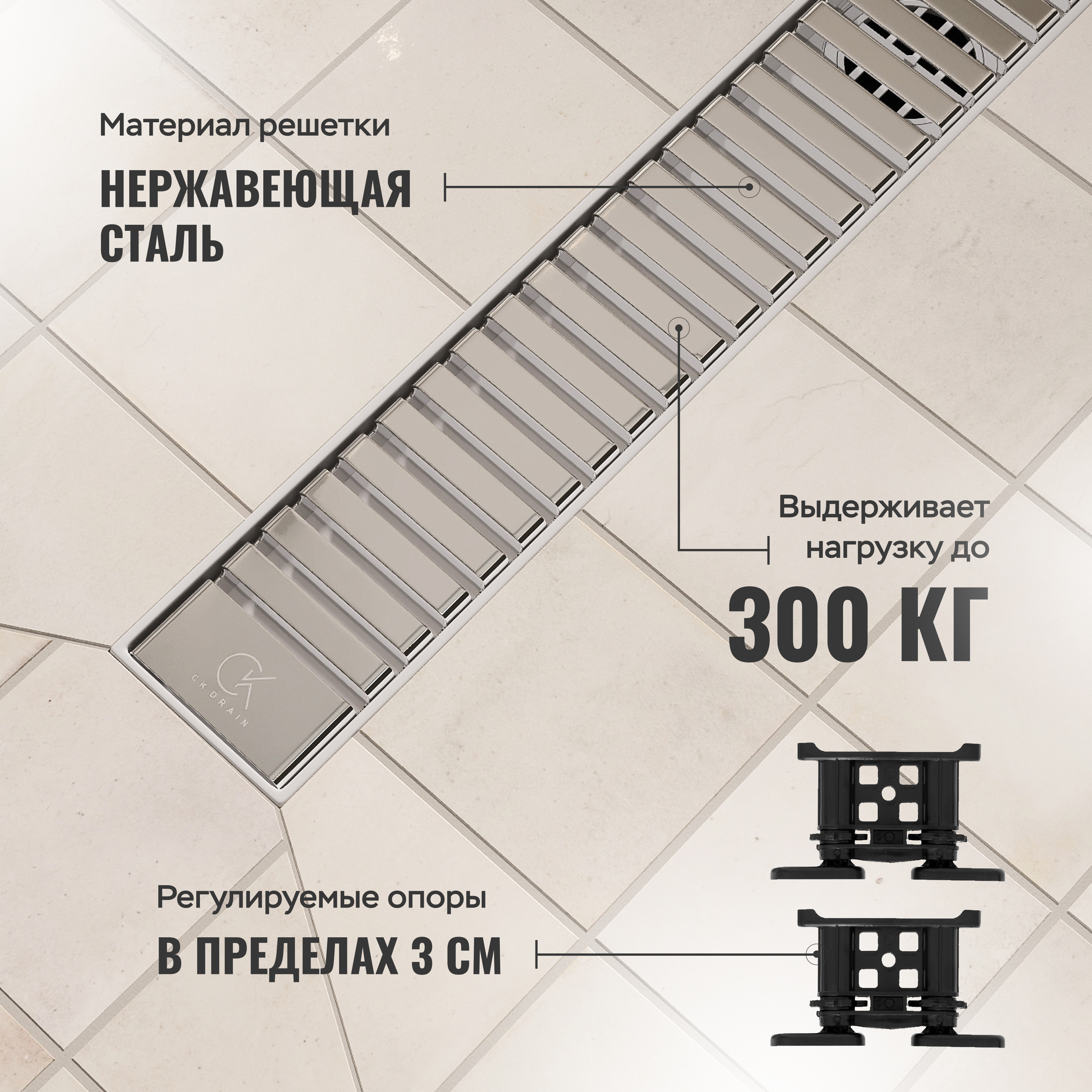 Душевой лоток CK DRAIN AQPP01-80 Steel 80 см, из нержавеющей стали, дизайн решетка из нержавеющей стали купить в Тамбове