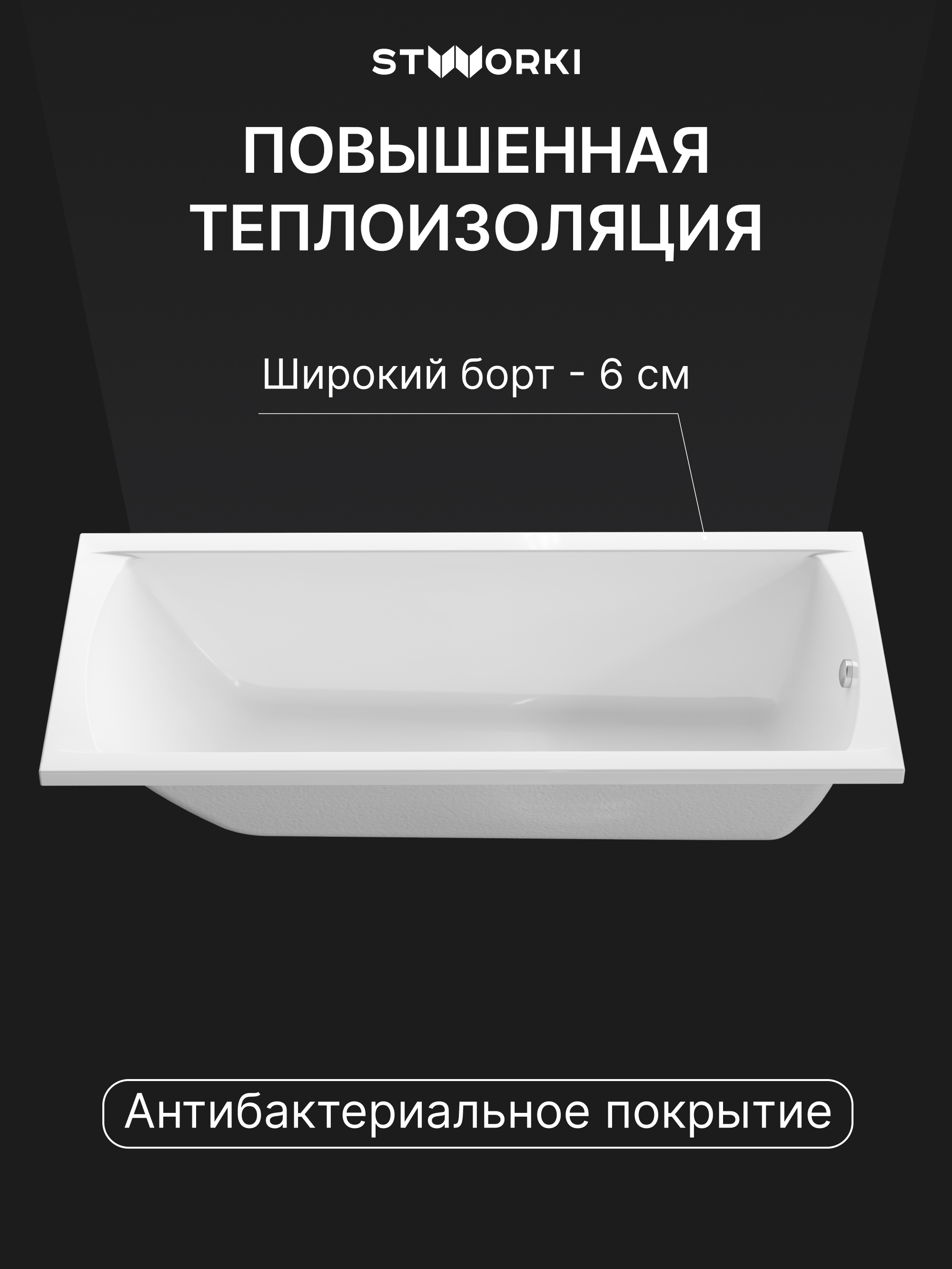 Акриловая ванна STWORKI Эстерсунд 170x70 см, пристенная, белая, на ножках купить в Тамбове