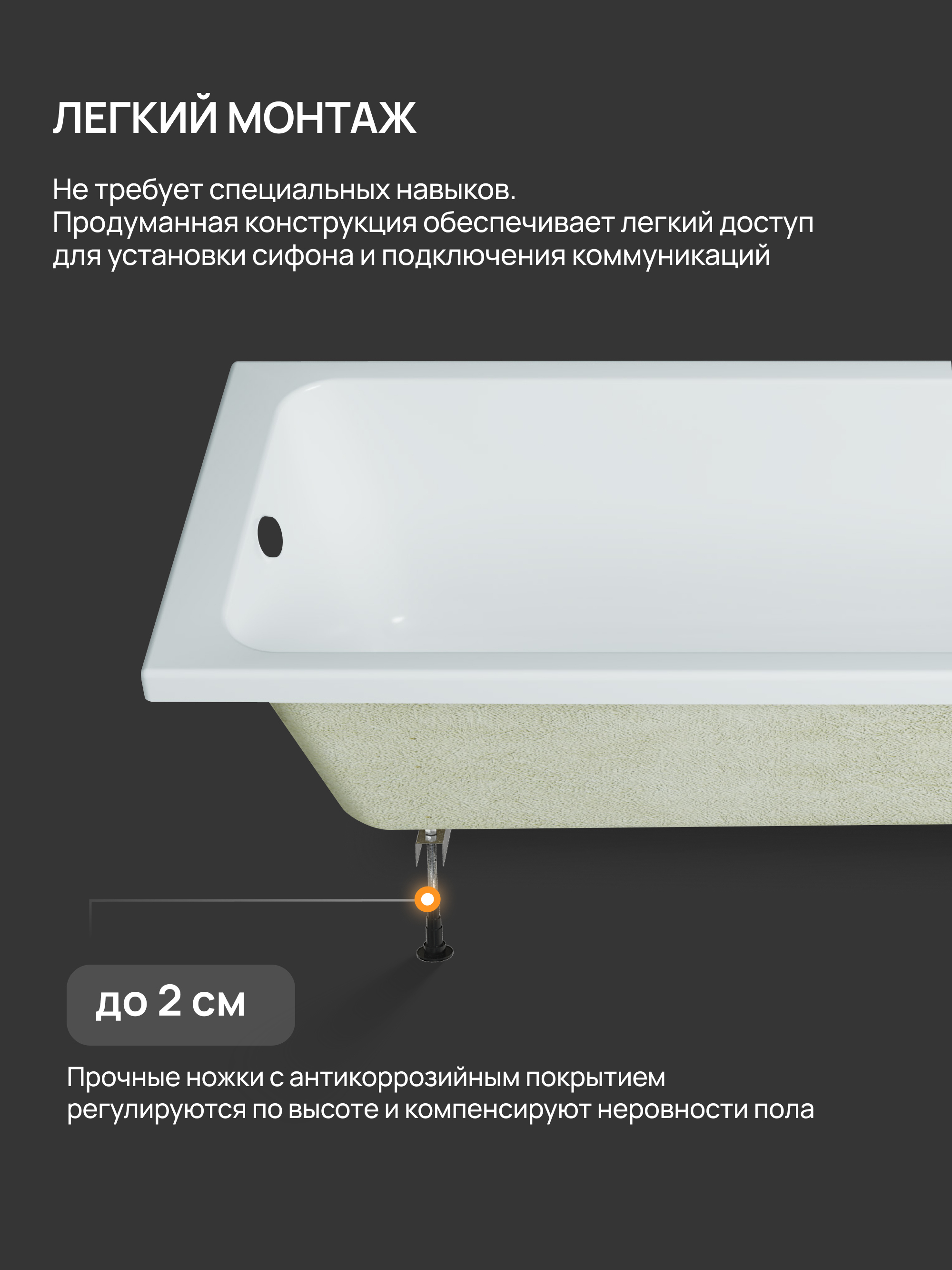 Акриловая ванна DIWO Переславль 160x70 см, пристенная, белая, на ножках купить в Тамбове