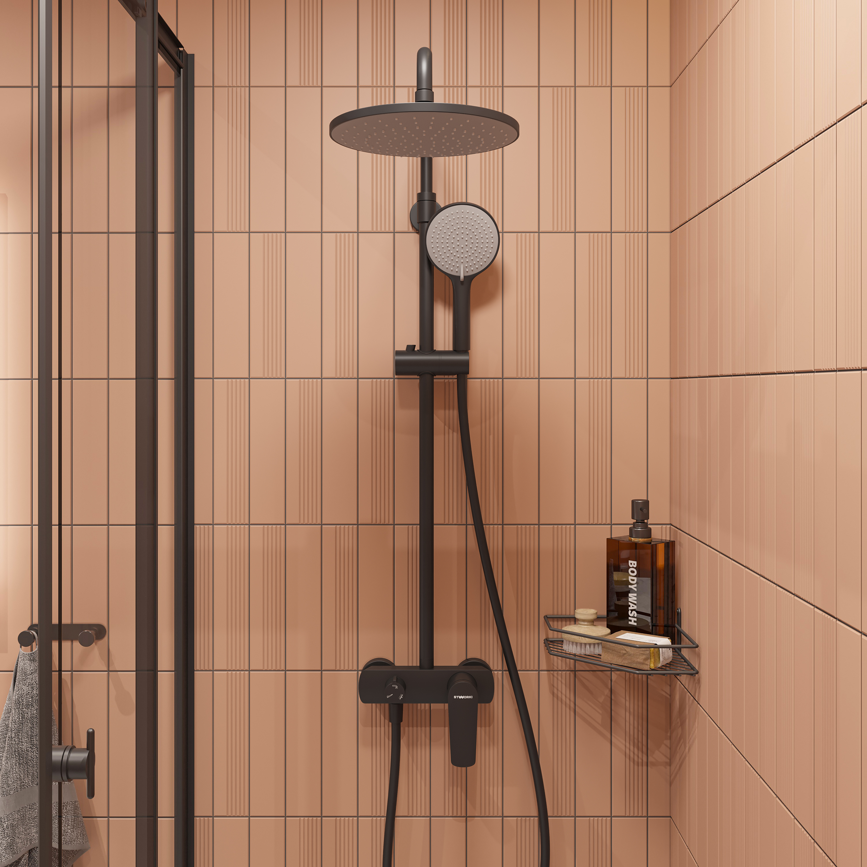 Душевая стойка STWORKI Вирклунд S05170BK со смесителем, матовая черная купить в Тамбове