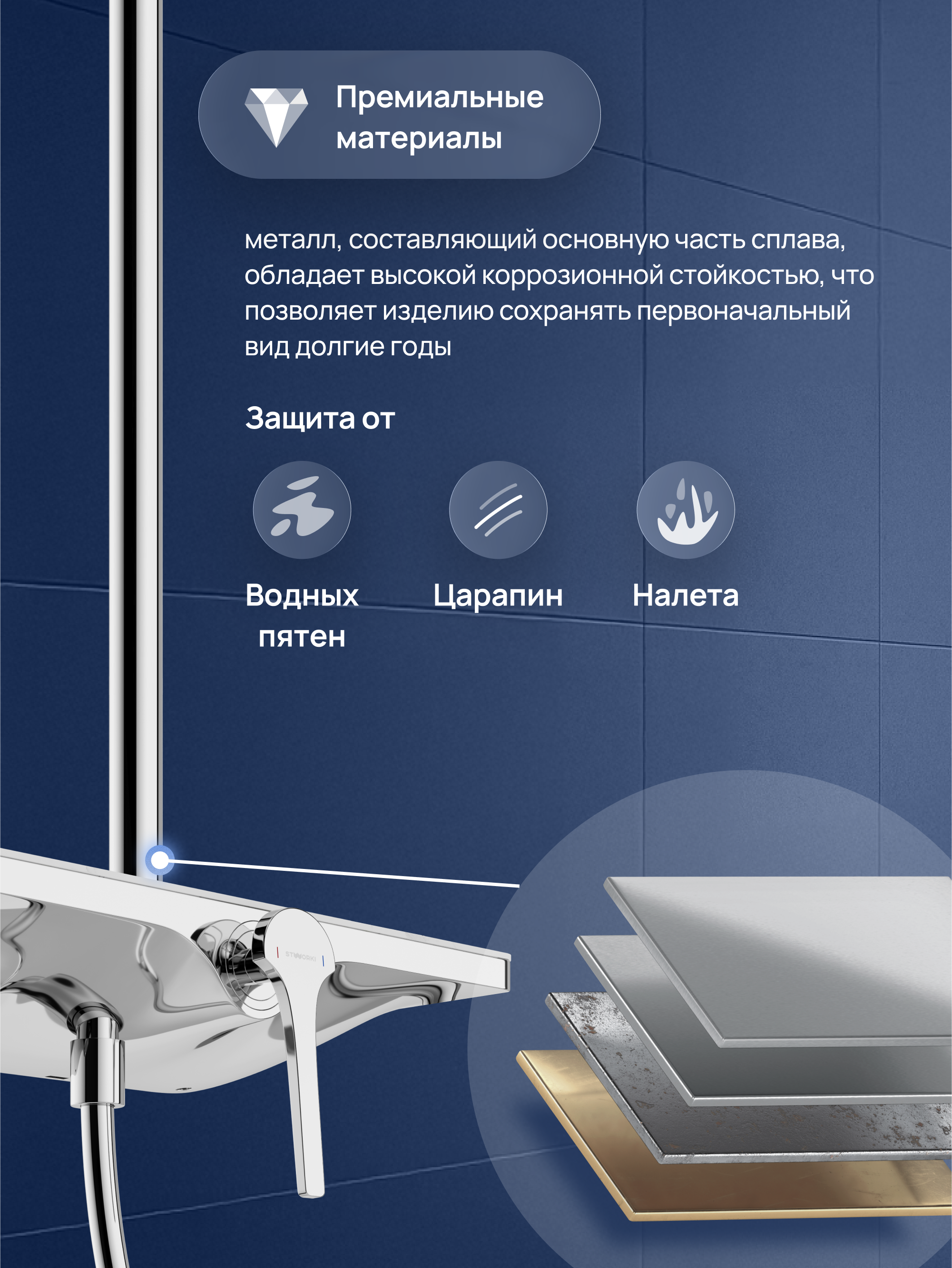 Душевая стойка STWORKI Аулум S06170CR со смесителем, хром купить в Тамбове