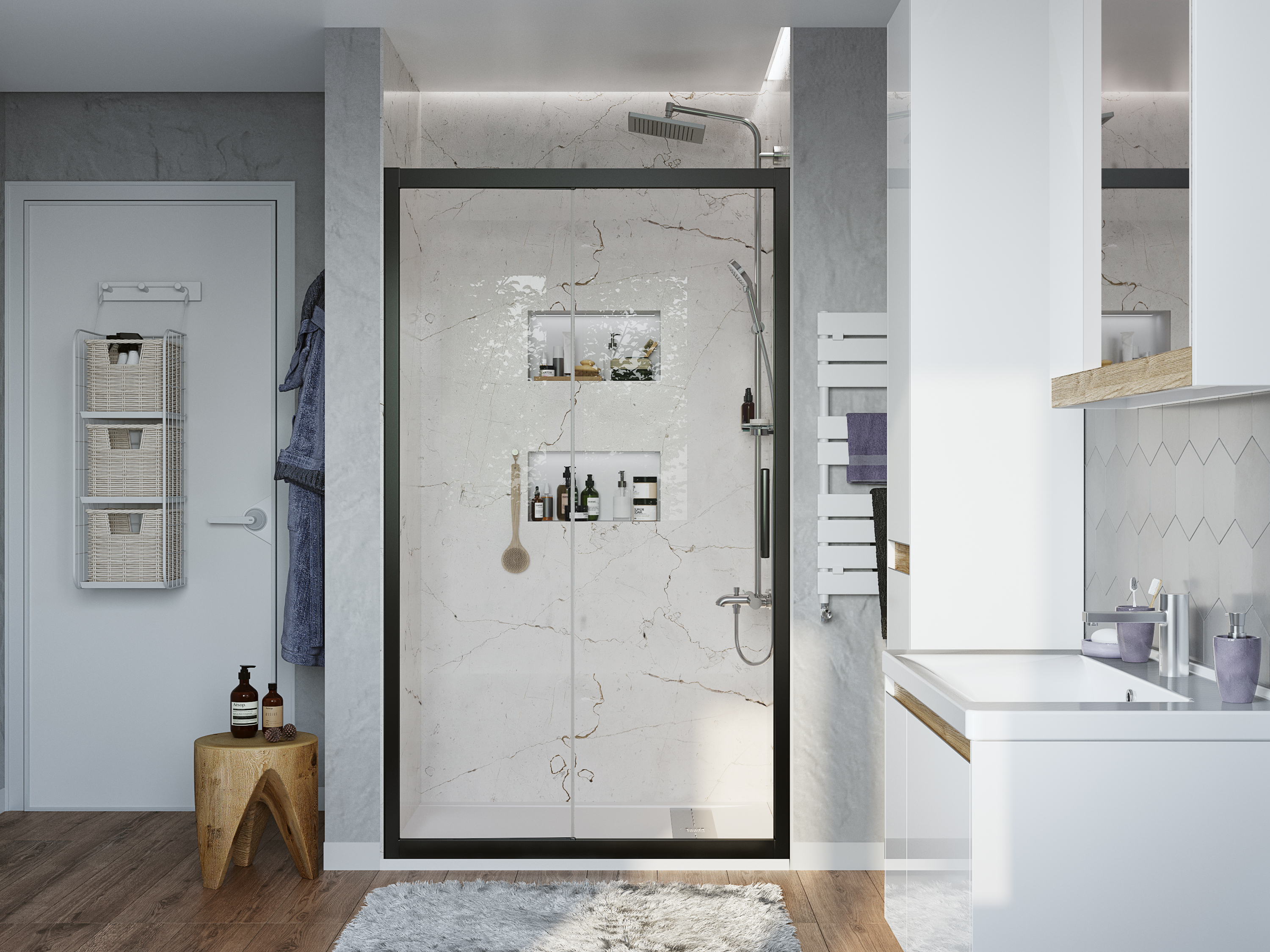 Душевая дверь в нишу STWORKI Стокгольм 100 см профиль черный матовый, раздвижная, прозрачное стекло купить в Тамбове