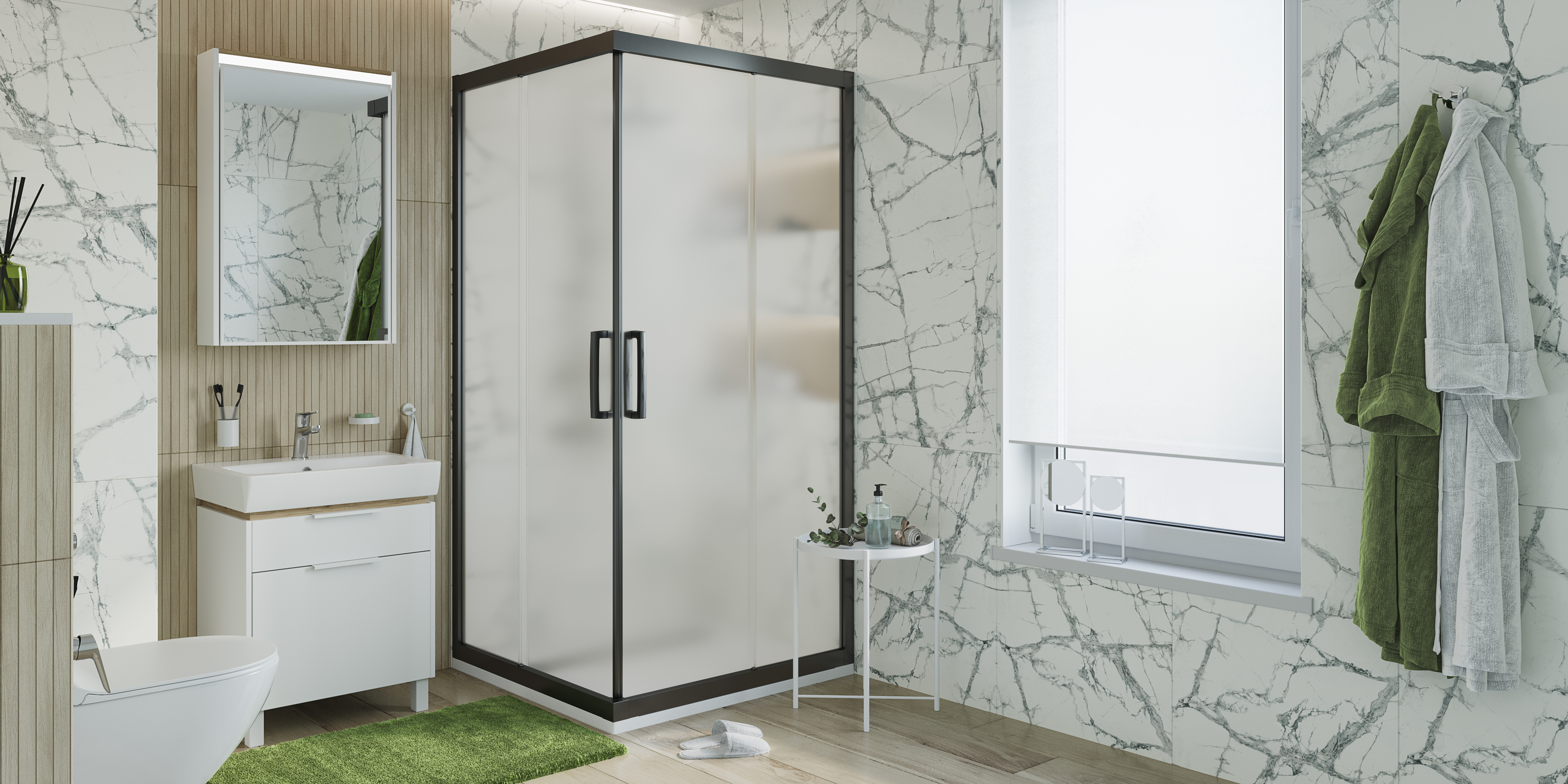Душевой уголок STWORKI Дублин 110x110 см профиль черный матовый, стекло матовое купить в Тамбове