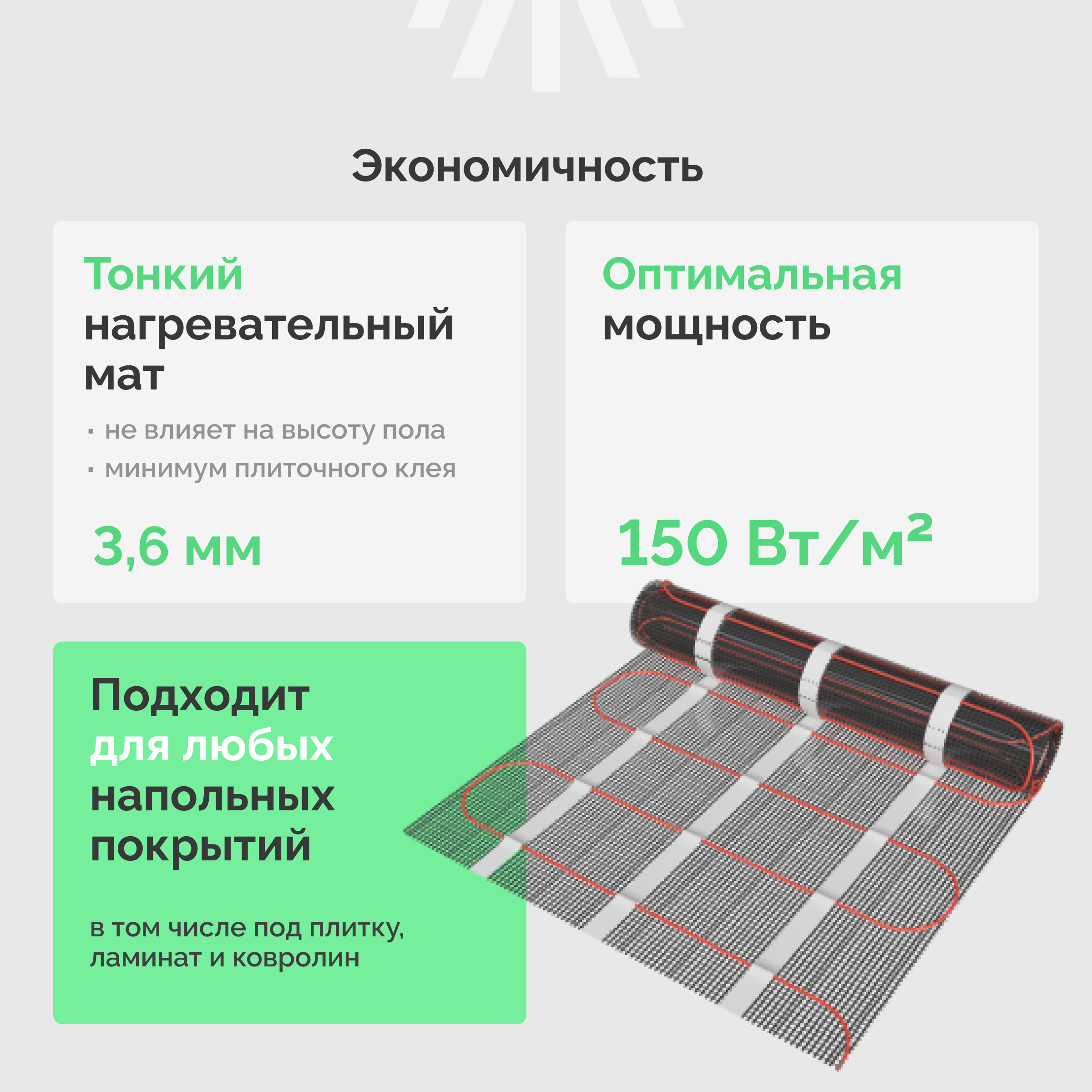 Теплый пол EWRIKA MAT EWR под плитку, на стяжку, 1350 Вт, 9 м2 купить в Тамбове
